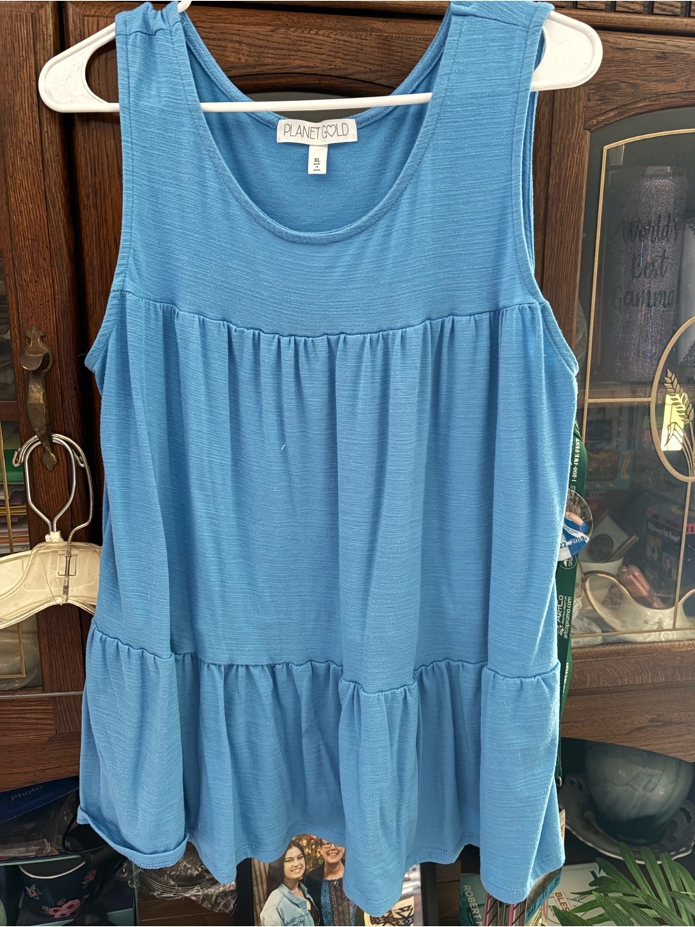 Planet Gold Light Blue Ruffle Tiered Tank Top - Picture 2 of 4
